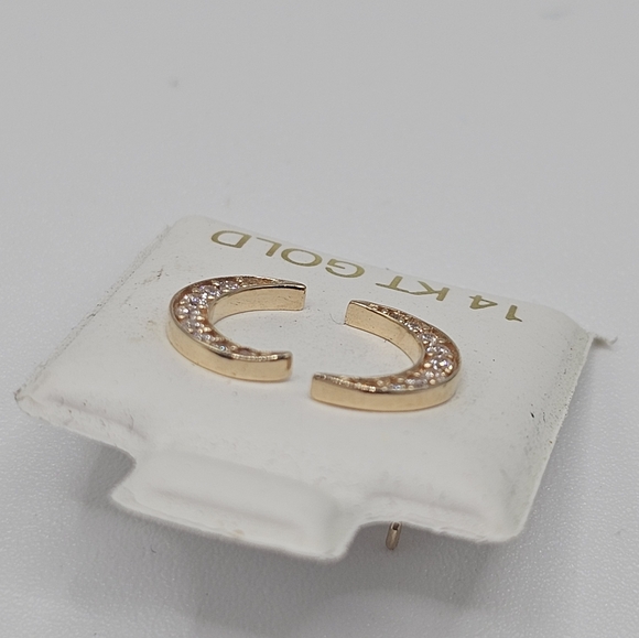 14KT Gold CZ Moon Push Back Fancy Earrings - Picture 10 of 10